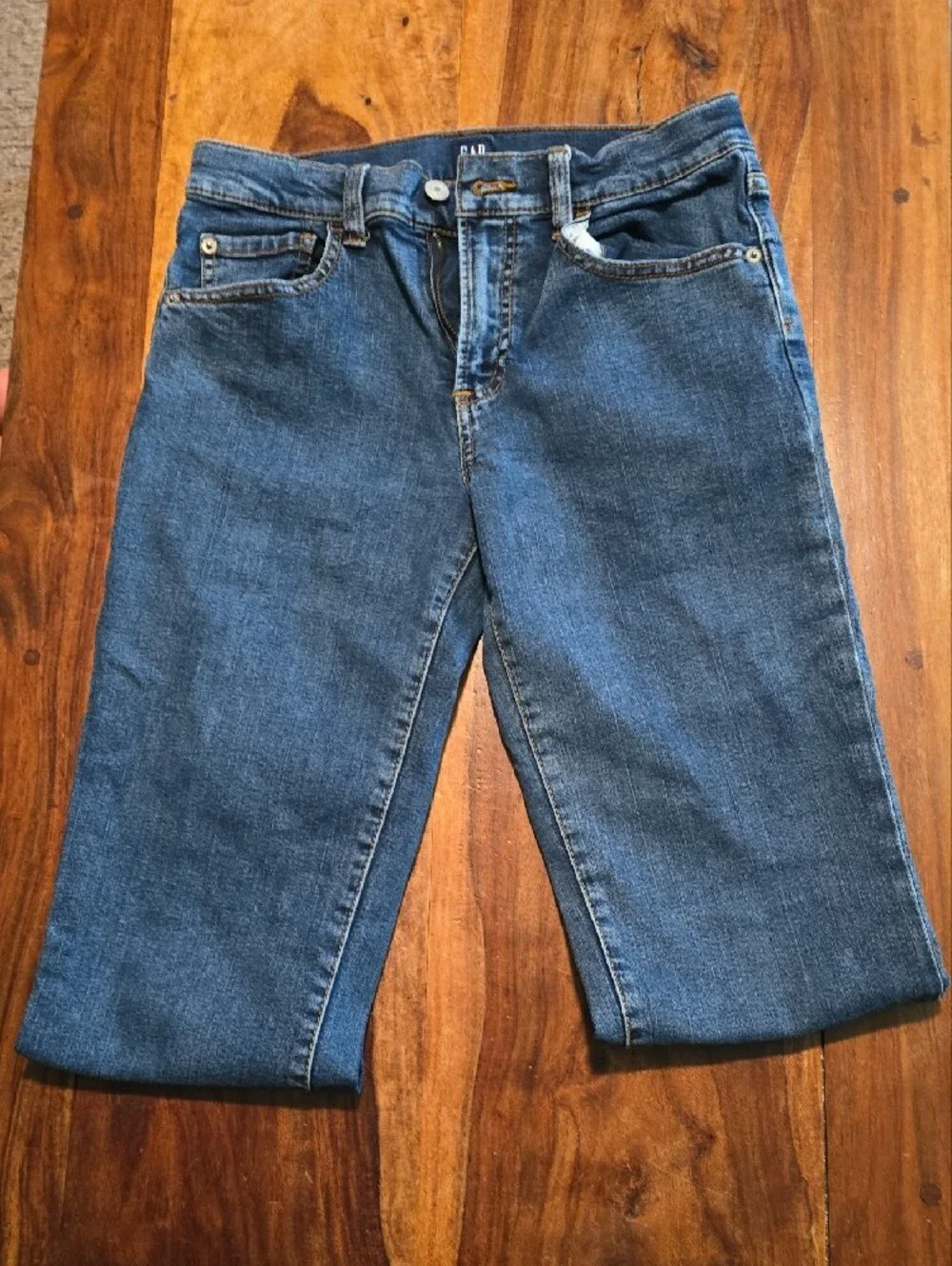 GAP Indigo Denim Stretch Straight Jeans with Orange Stitching